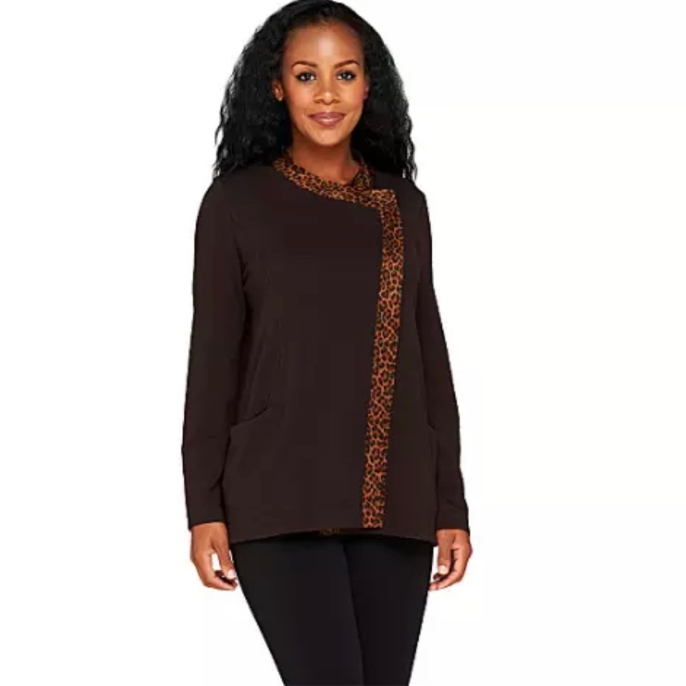 Simonton Says vintage chocolate brown leopard trim jacket Small